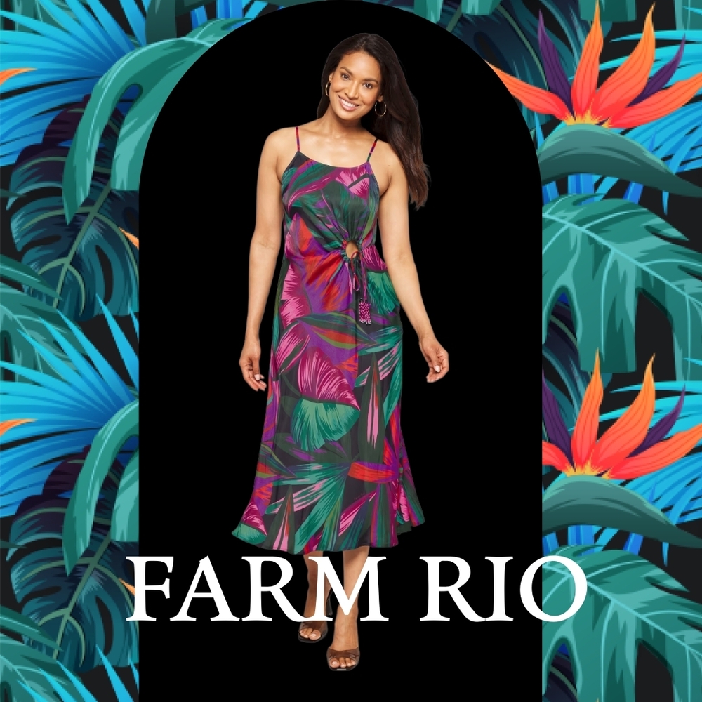 FARM Rio | Tropical Print Midi Dress - Green and Pink